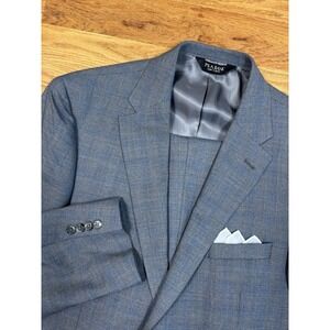 Jos A Bank Blue-Gray Windowpane 43R 100% Wool Suit 2‎ Button Jacket 40x30 Pants